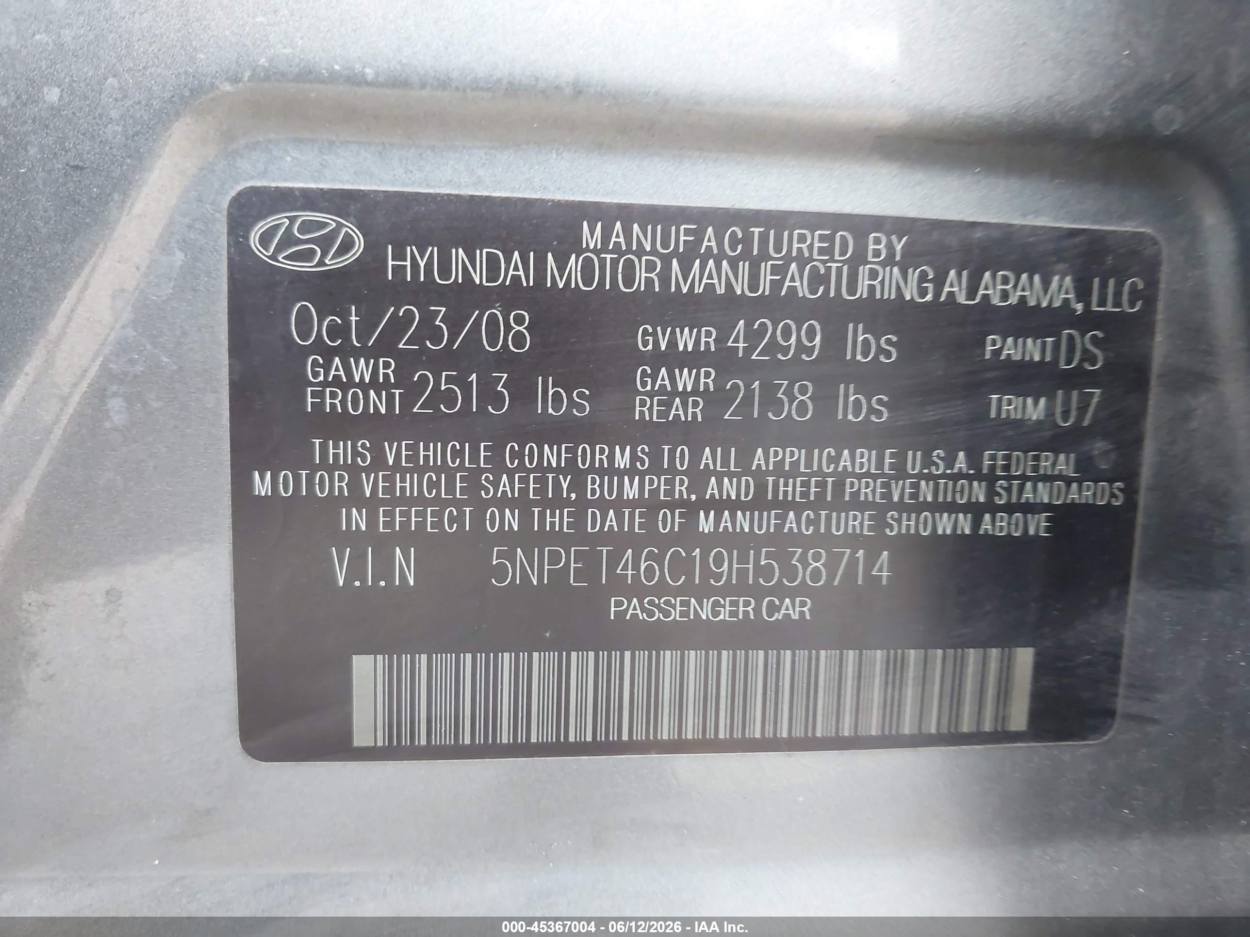 2009 Hyundai Sonata Gls Gray vin: 5NPET46C19H538714