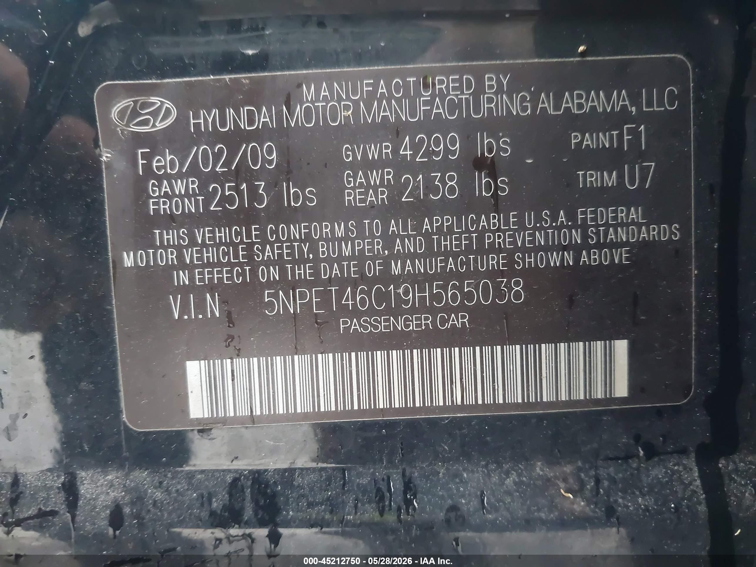2009 Hyundai Sonata Gls Серый vin: 5NPET46C19H565038