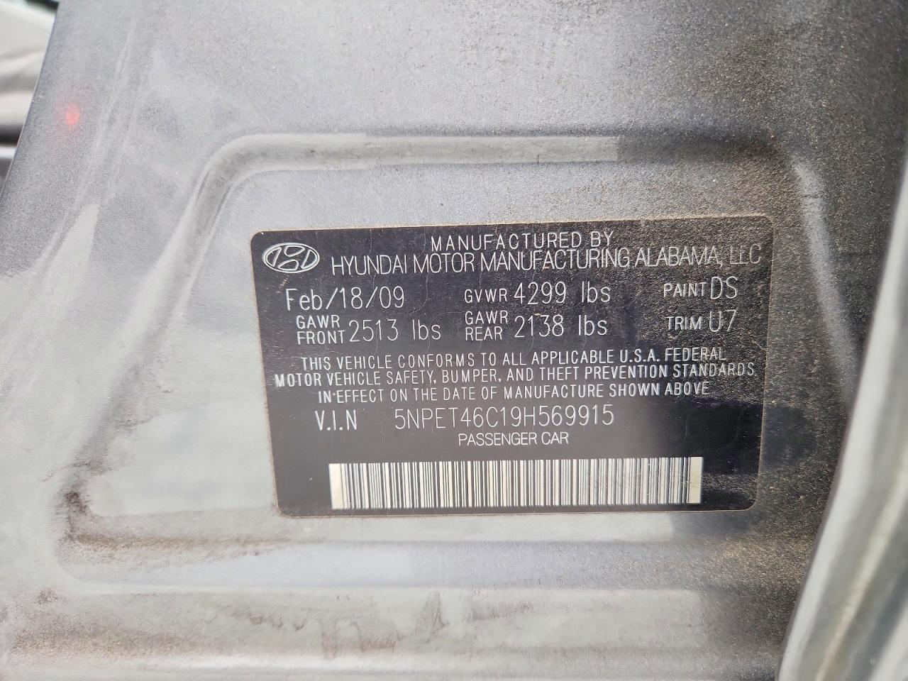 2009 Hyundai Sonata Gls Gray vin: 5NPET46C19H569915