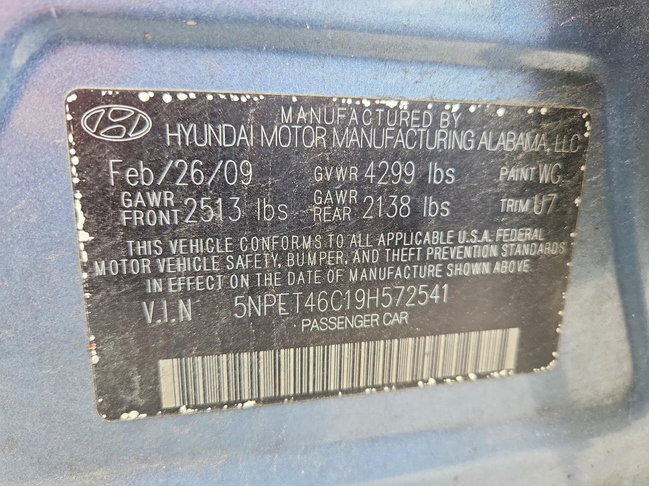 2009 Hyundai Sonata Gls Blue vin: 5NPET46C19H572541