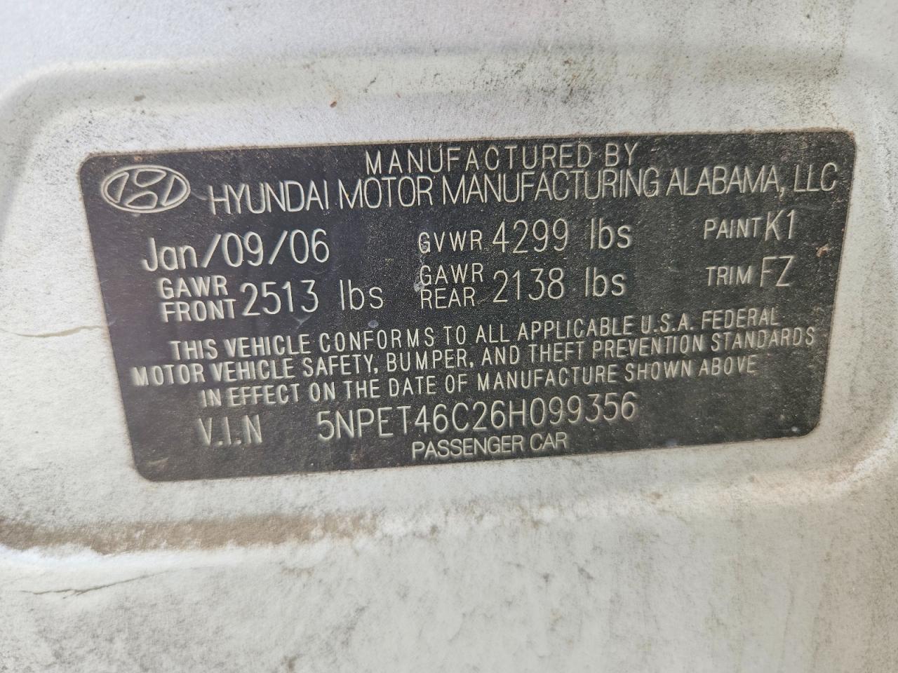 2006 Hyundai Sonata Gl Silver vin: 5NPET46C26H099356