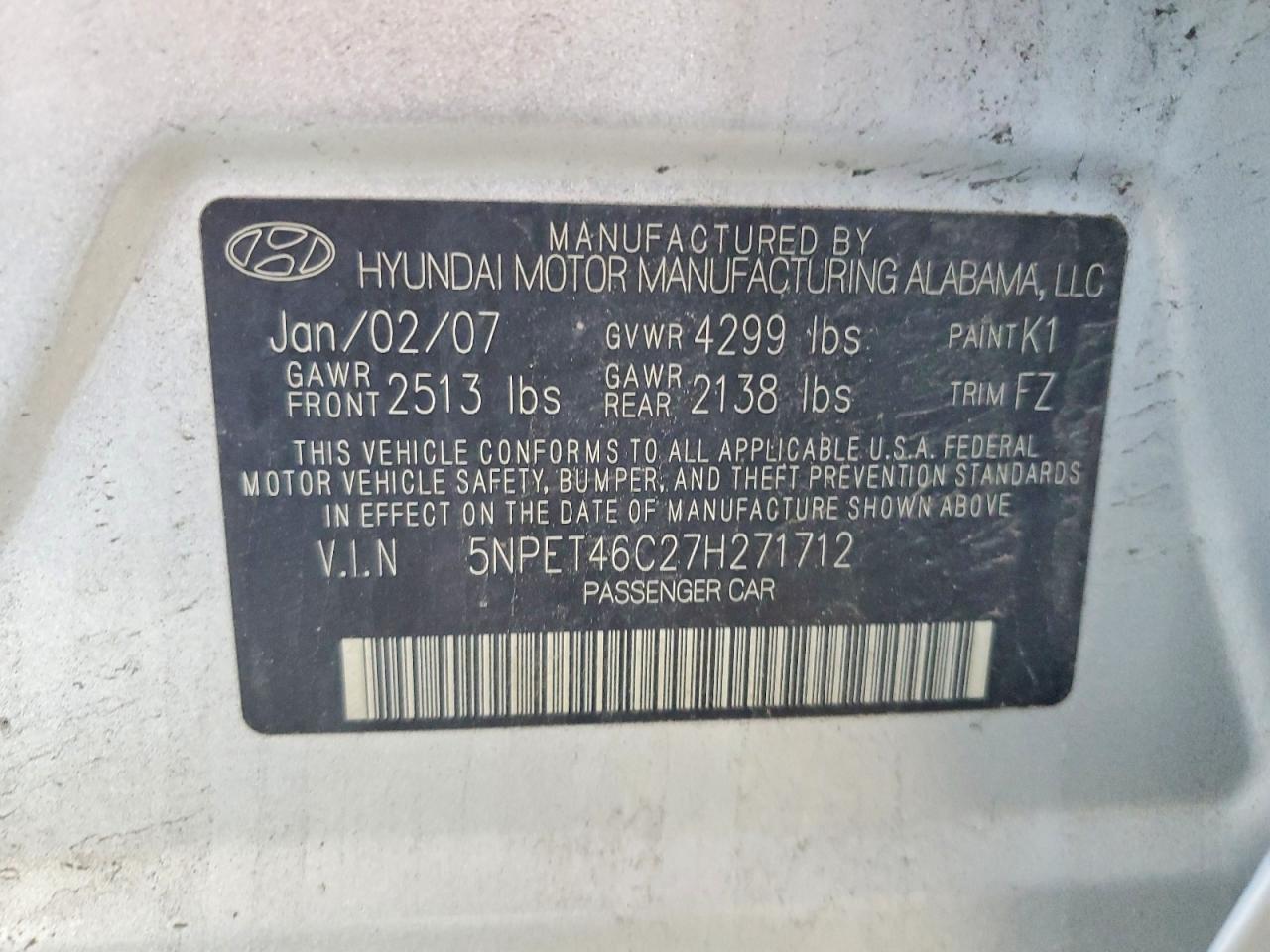 2007 Hyundai Sonata Gls Silver vin: 5NPET46C27H271712