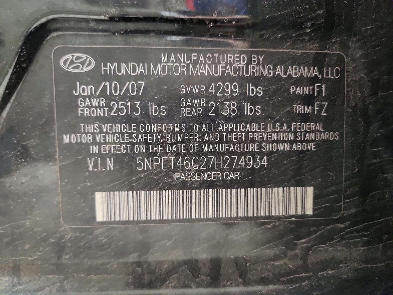 2007 Hyundai Sonata Gls Black vin: 5NPET46C27H274934