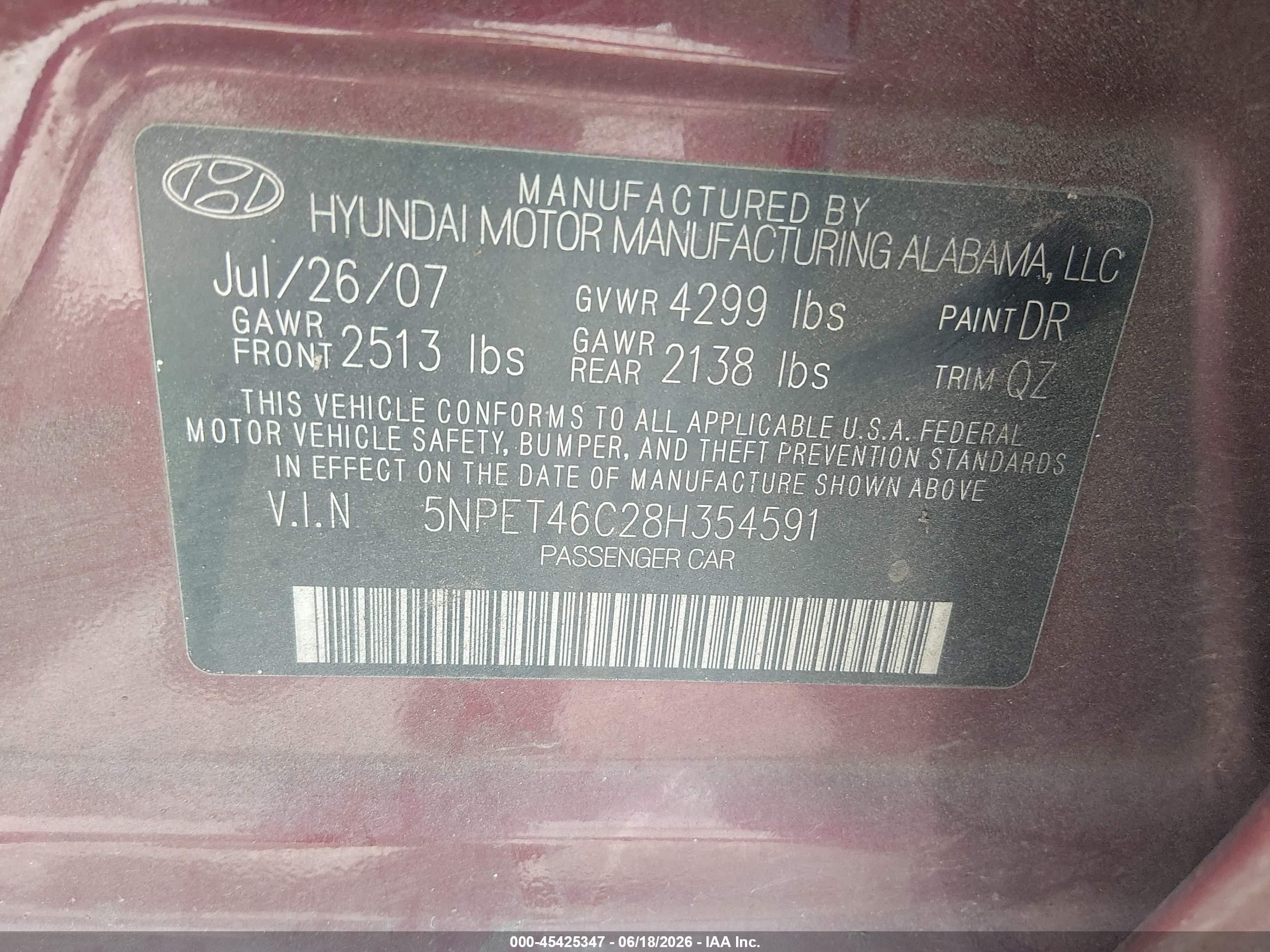 2008 Hyundai Sonata Gls Red vin: 5NPET46C28H354591