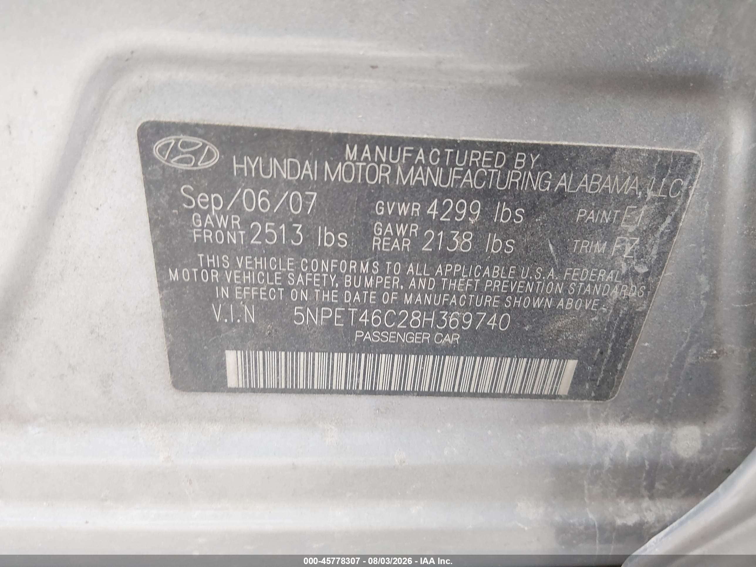 2008 Hyundai Sonata Gls Gray vin: 5NPET46C28H369740