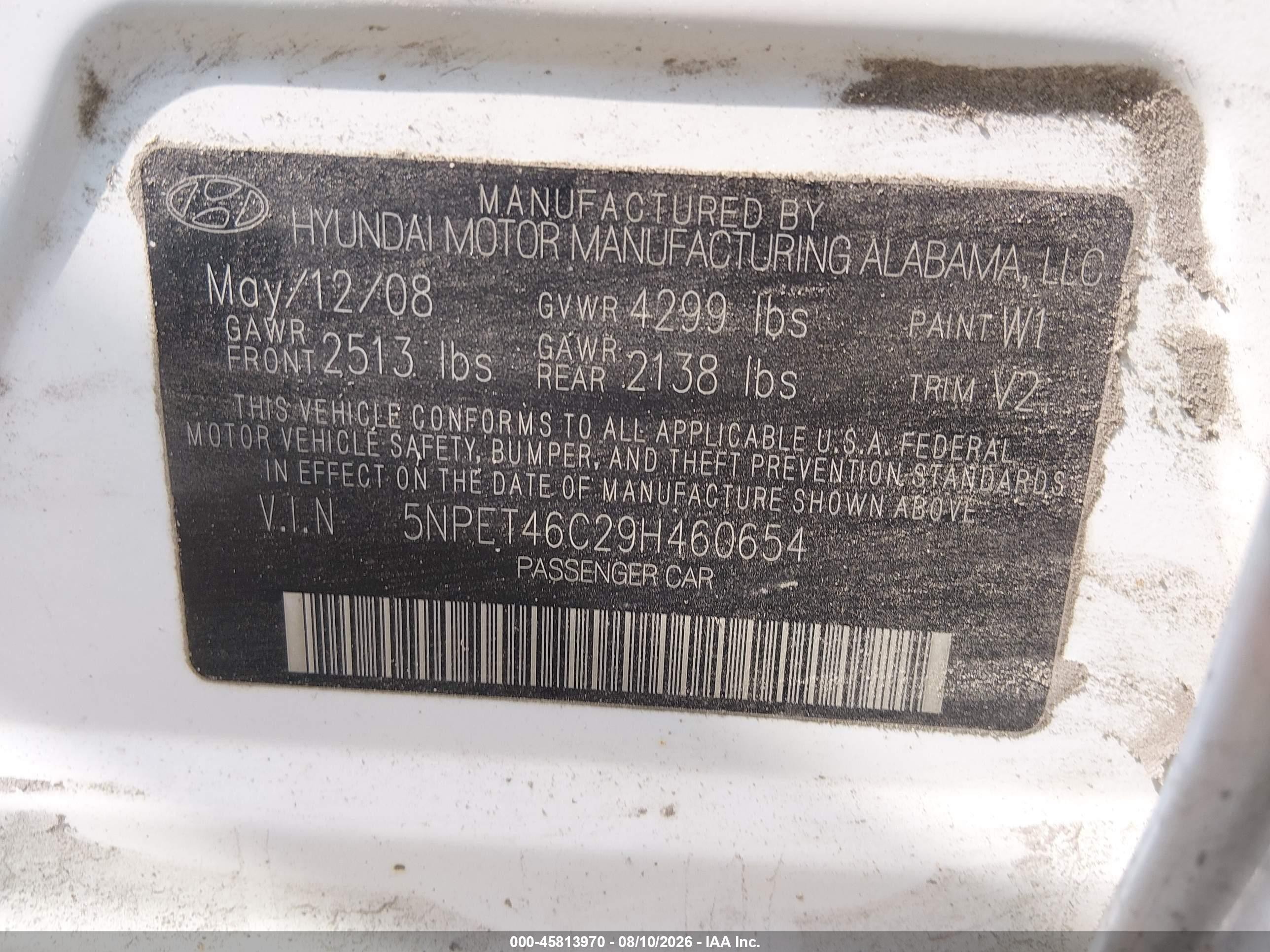 2009 Hyundai Sonata Gls White vin: 5NPET46C29H460654