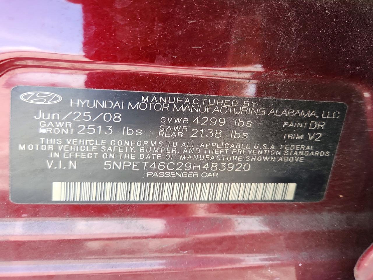2009 Hyundai Sonata Gls Burgundy vin: 5NPET46C29H483920