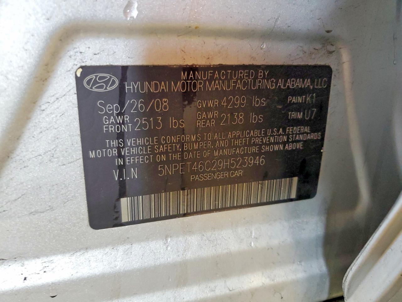 2009 Hyundai Sonata Gls Silver vin: 5NPET46C29H523946