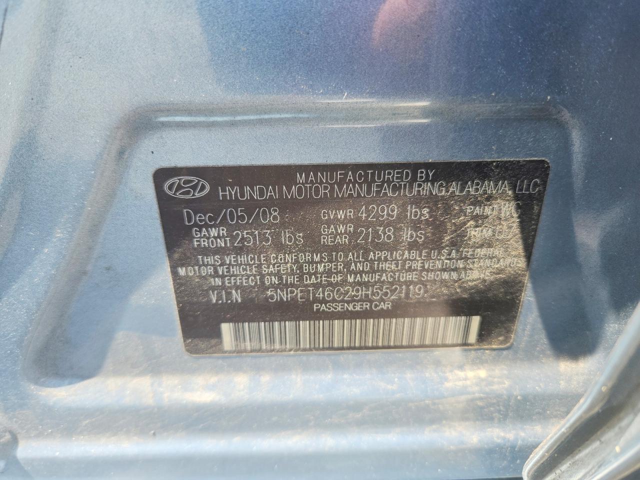 2009 Hyundai Sonata Gls Blue vin: 5NPET46C29H552119