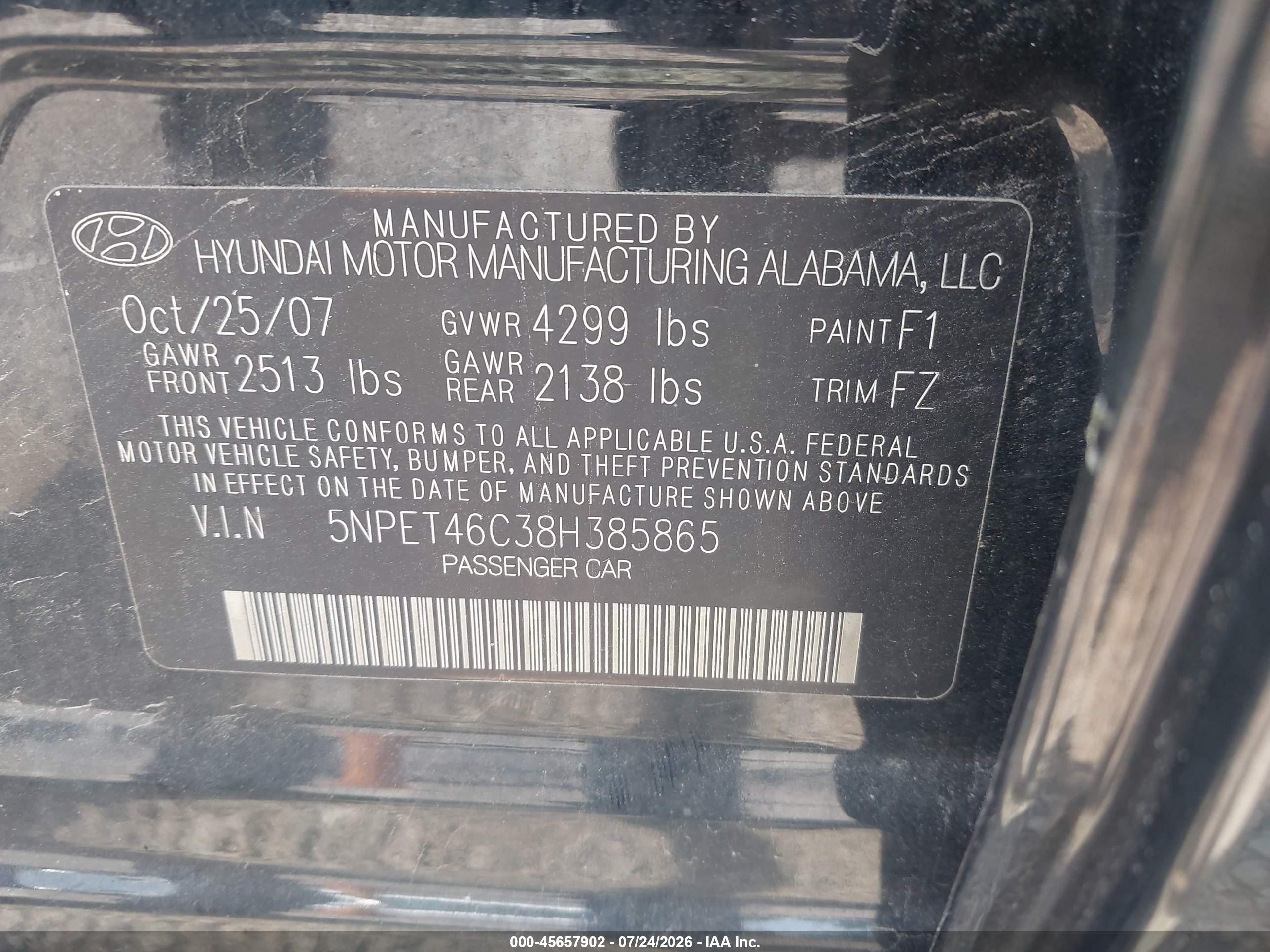 2008 Hyundai Sonata Gls Black vin: 5NPET46C38H385865