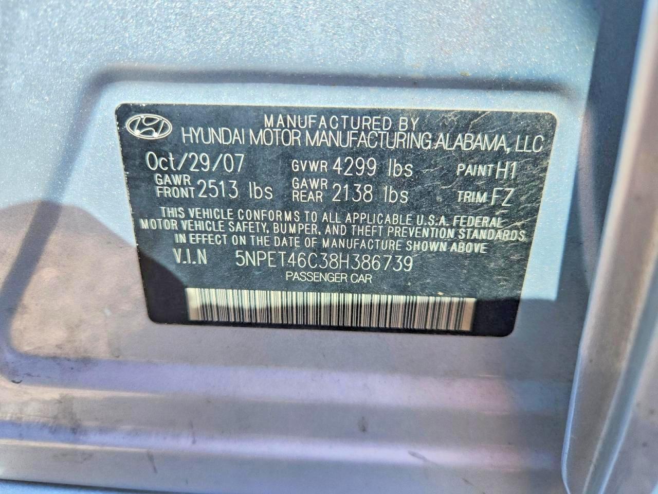 2008 Hyundai Sonata Gls Blue vin: 5NPET46C38H386739