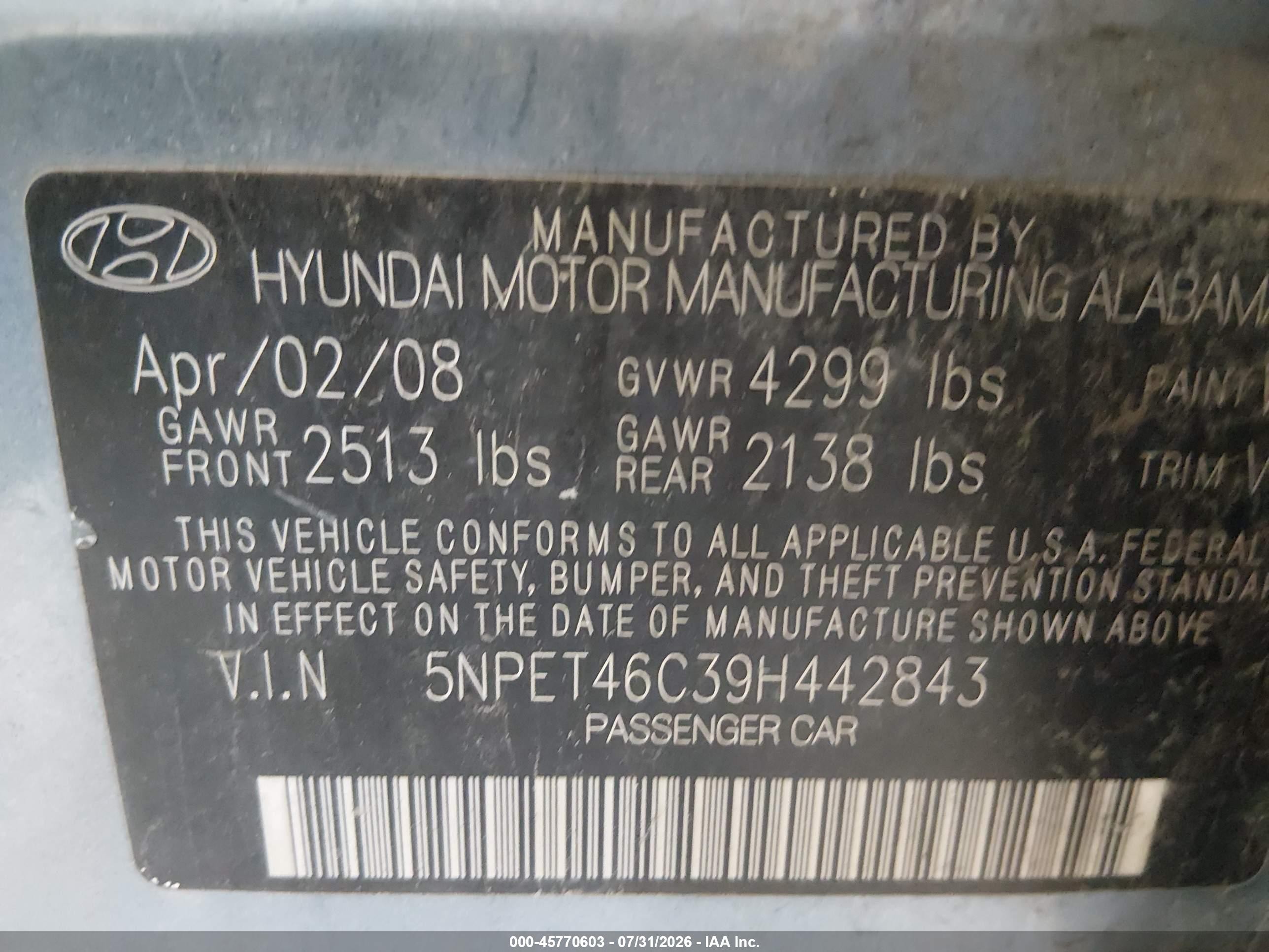 2009 Hyundai Sonata Gls Light Blue vin: 5NPET46C39H442843