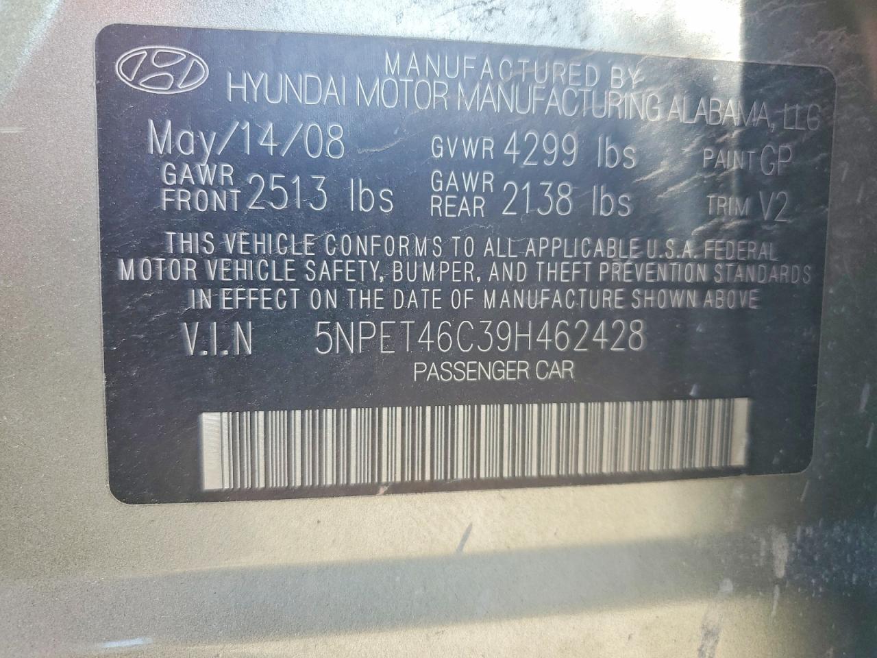 2009 Hyundai Sonata Gls Green vin: 5NPET46C39H462428
