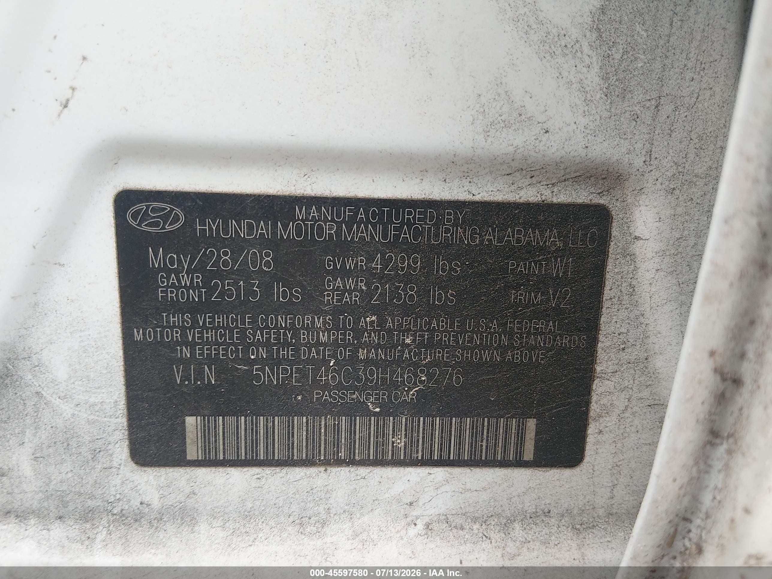 2009 Hyundai Sonata Gls Белый vin: 5NPET46C39H468276
