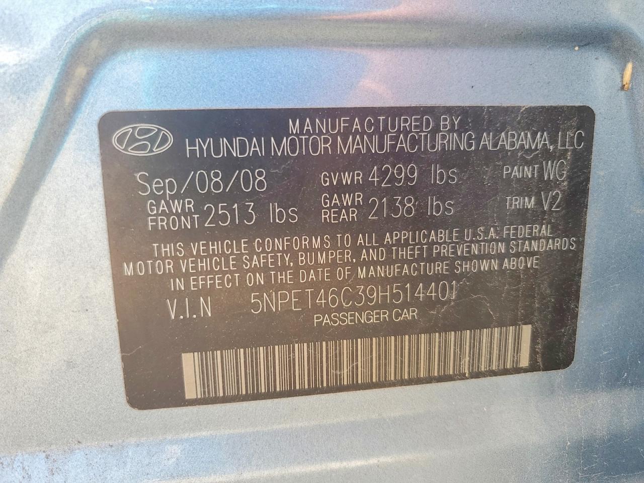 2009 Hyundai Sonata Gls Blue vin: 5NPET46C39H514401
