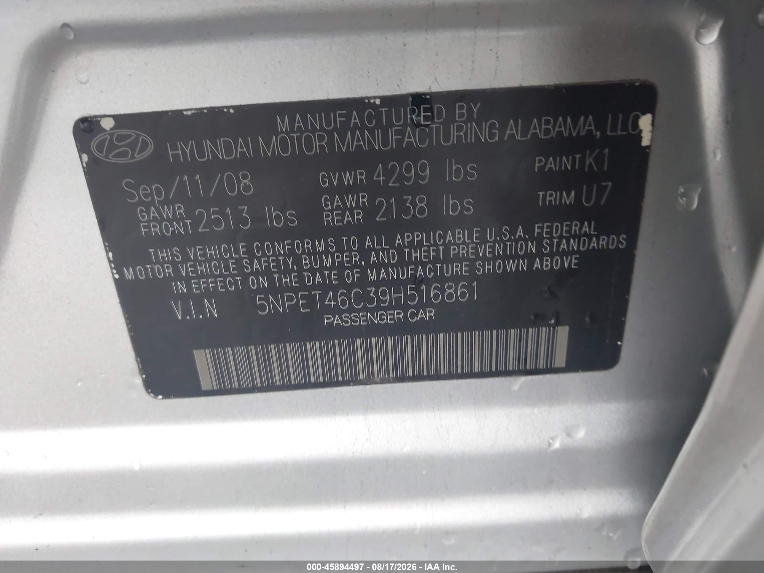 2009 Hyundai Sonata Gls Серебряный vin: 5NPET46C39H516861