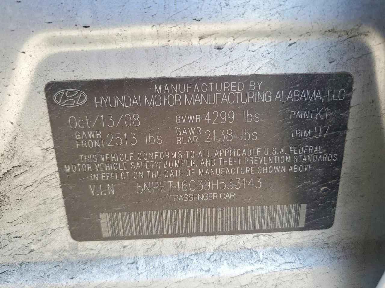 2009 Hyundai Sonata Gls Silver vin: 5NPET46C39H533143