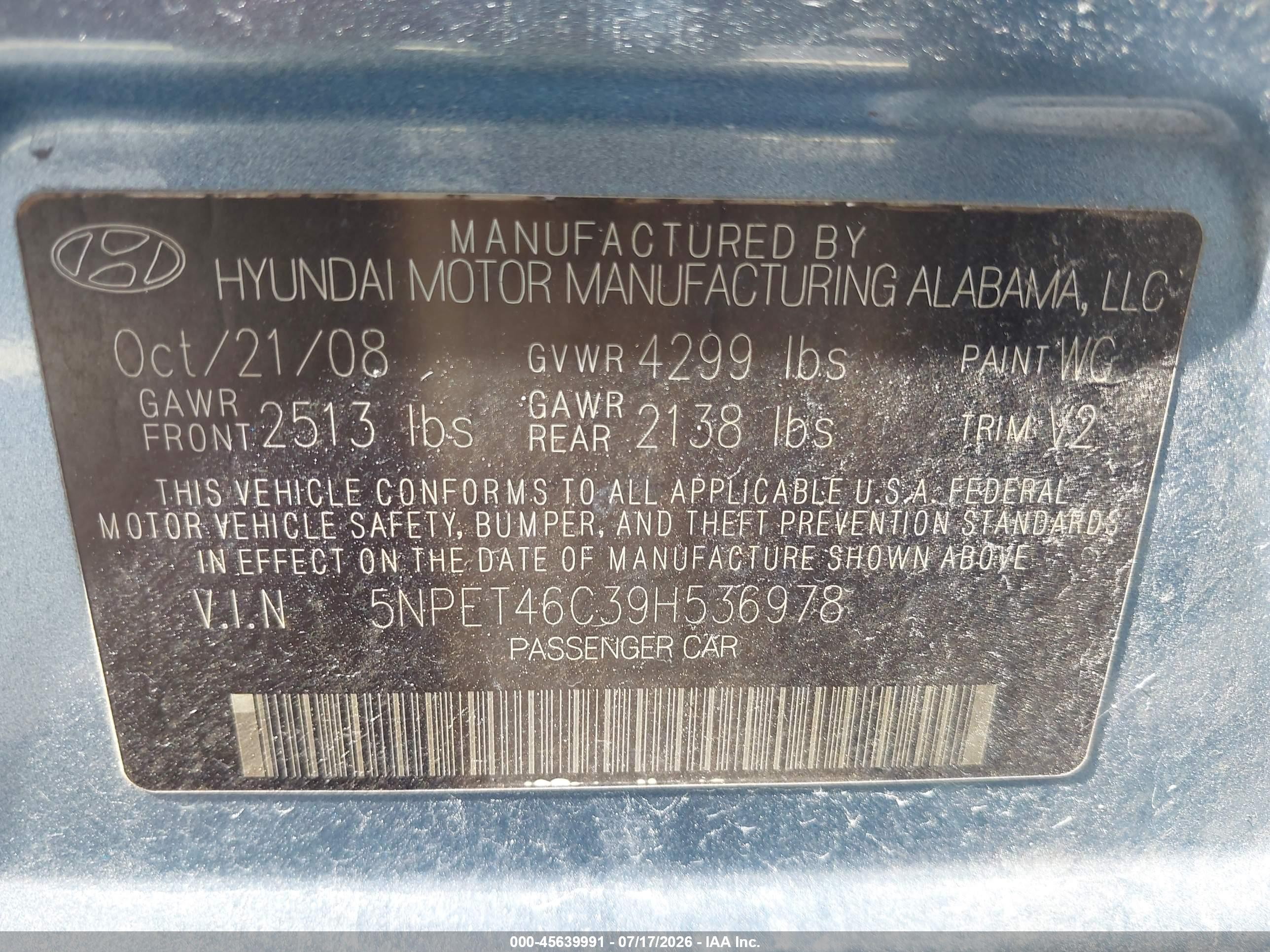 2009 Hyundai Sonata Gls Синий vin: 5NPET46C39H536978