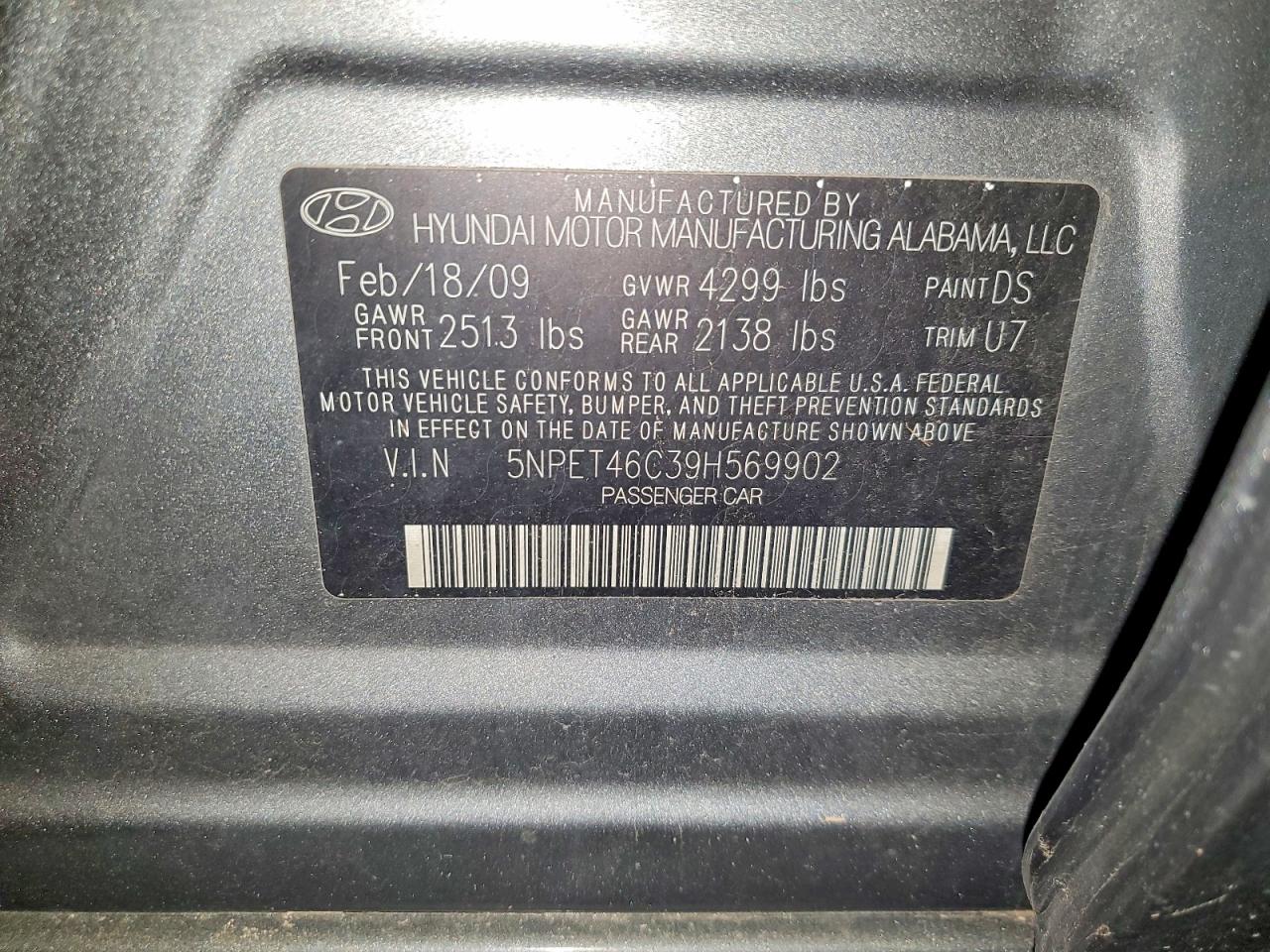 2009 Hyundai Sonata Gls Gray vin: 5NPET46C39H569902