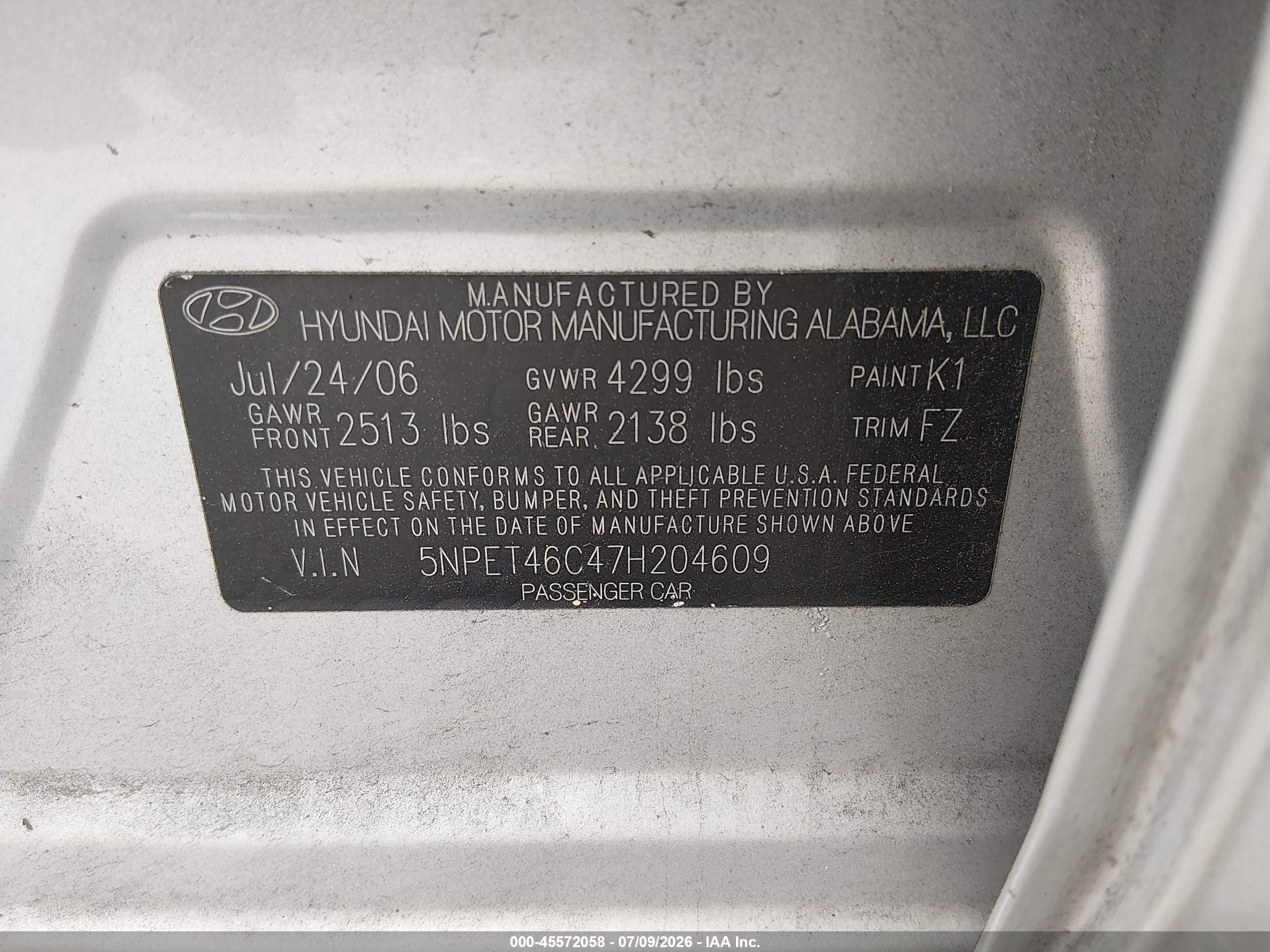 2007 Hyundai Sonata Gls/gls W/xm Silver vin: 5NPET46C47H204609