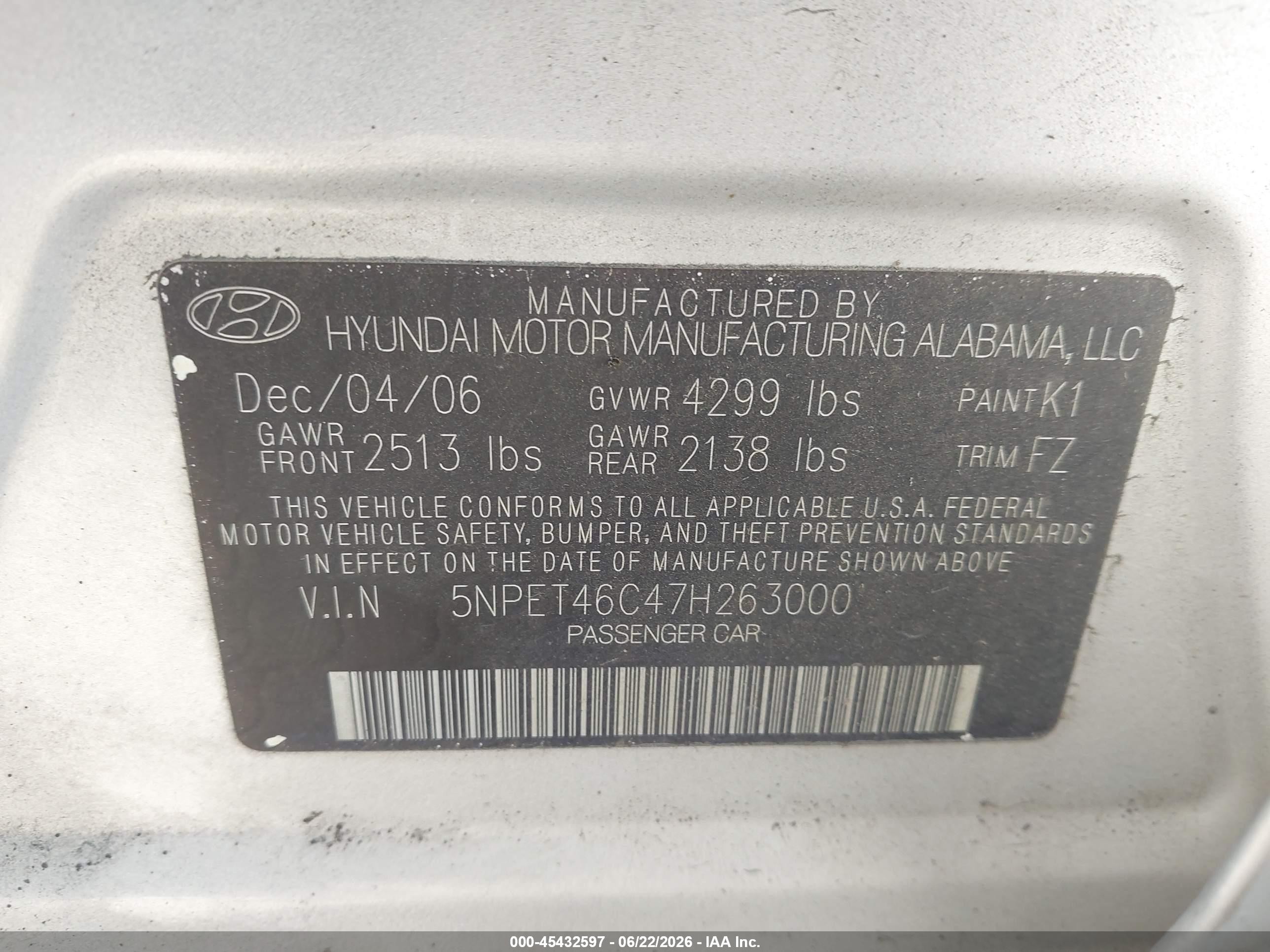 2007 Hyundai Sonata Gls/gls W/xm Silver vin: 5NPET46C47H263000