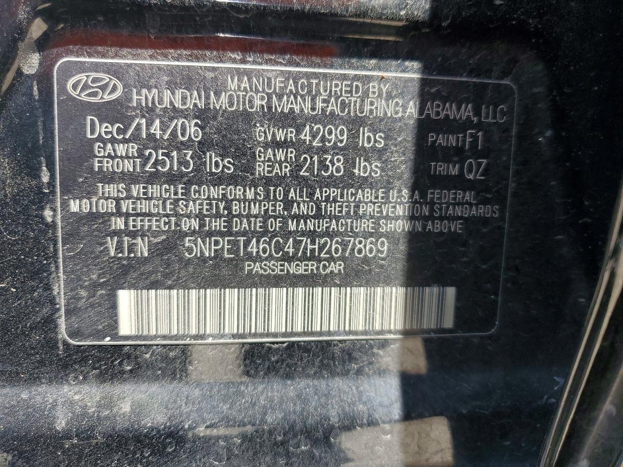 2007 Hyundai Sonata Gls Black vin: 5NPET46C47H267869