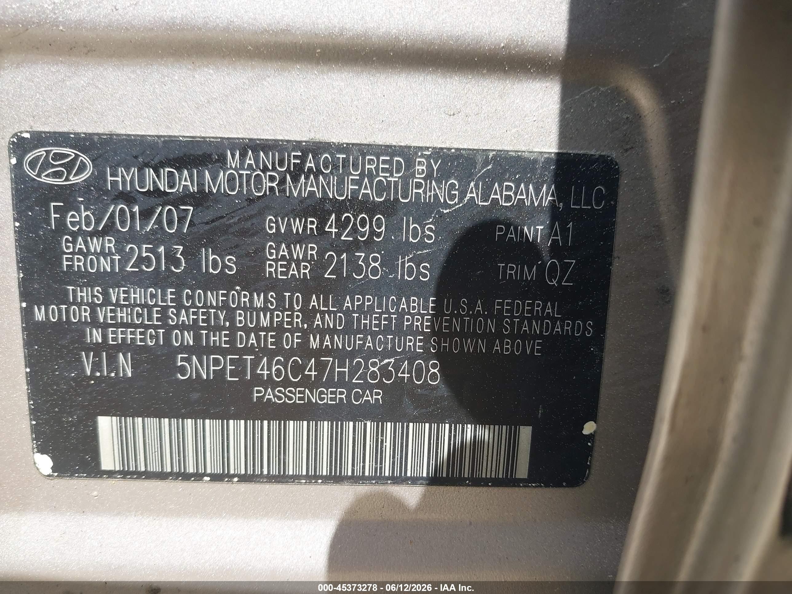 2007 Hyundai Sonata Gls/gls W/xm Beige vin: 5NPET46C47H283408