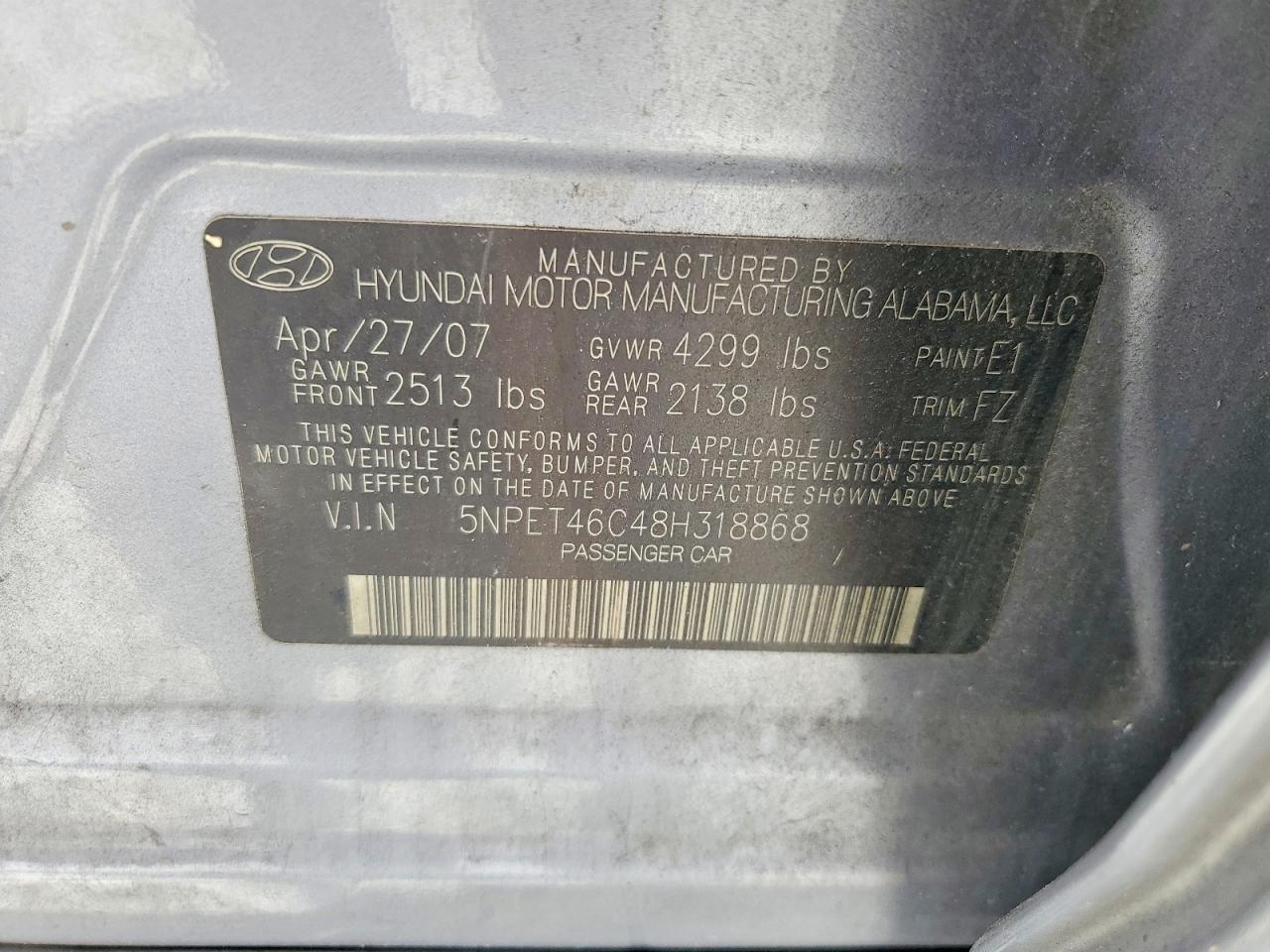 2008 Hyundai Sonata Gls Серый vin: 5NPET46C48H318868