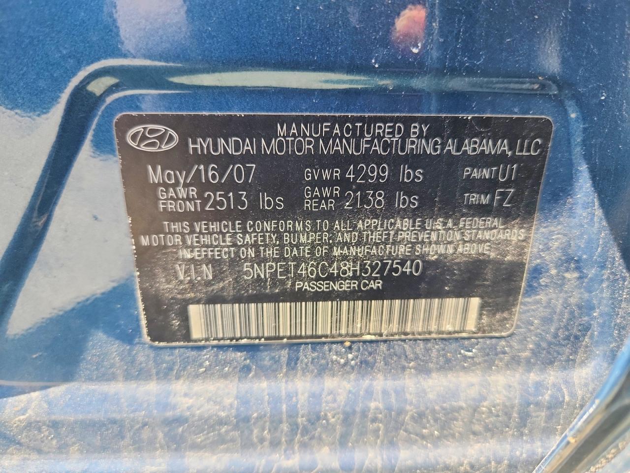2008 Hyundai Sonata Gls Blue vin: 5NPET46C48H327540