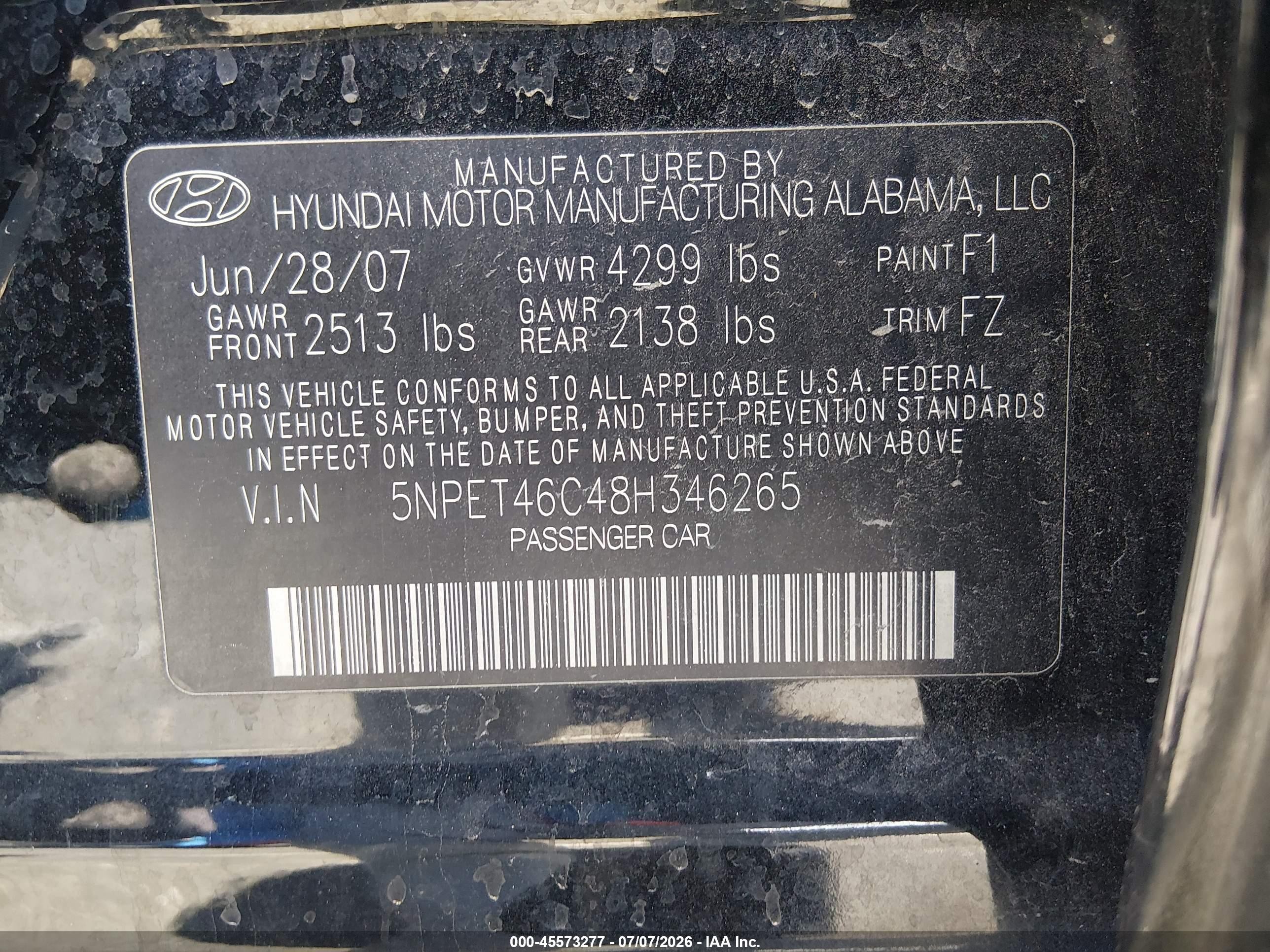 2008 Hyundai Sonata Gls Black vin: 5NPET46C48H346265