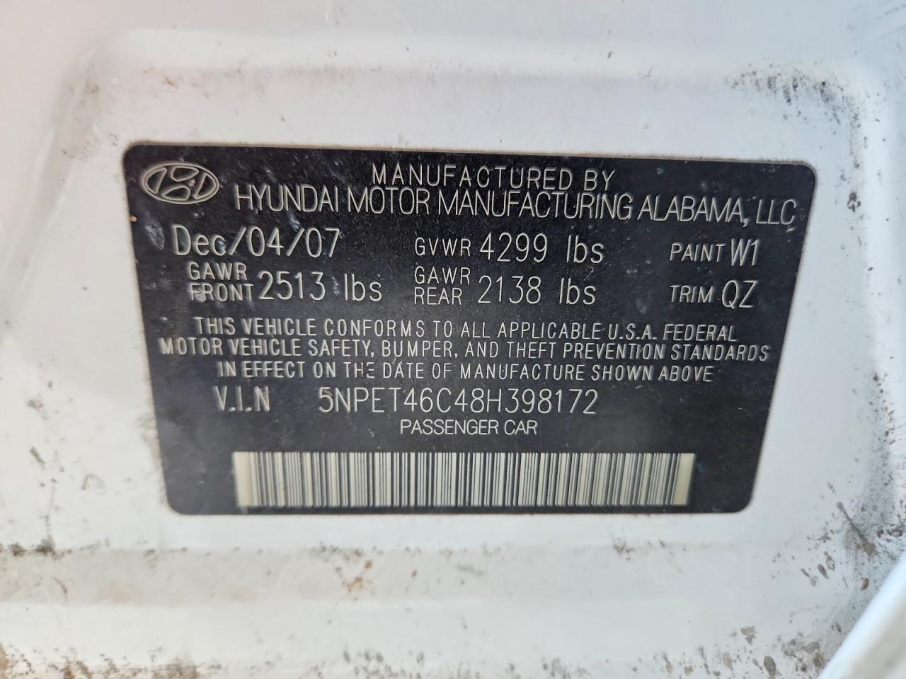 2008 Hyundai Sonata Gls White vin: 5NPET46C48H398172