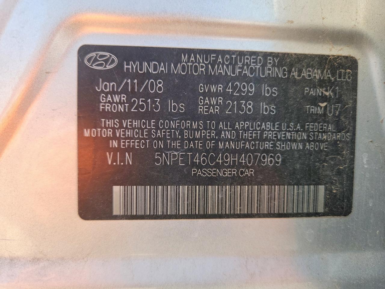 2009 Hyundai Sonata Gls Silver vin: 5NPET46C49H407969