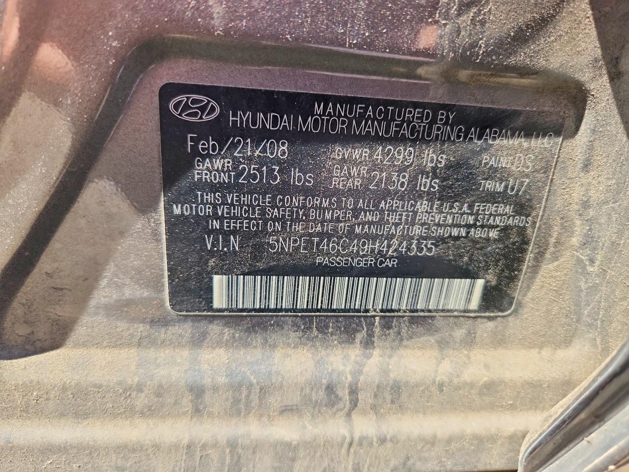 2009 Hyundai Sonata Gls Gray vin: 5NPET46C49H424335