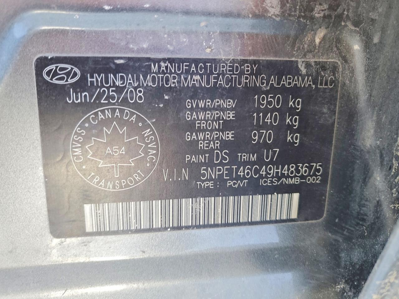 2009 Hyundai Sonata Gls Gray vin: 5NPET46C49H483675