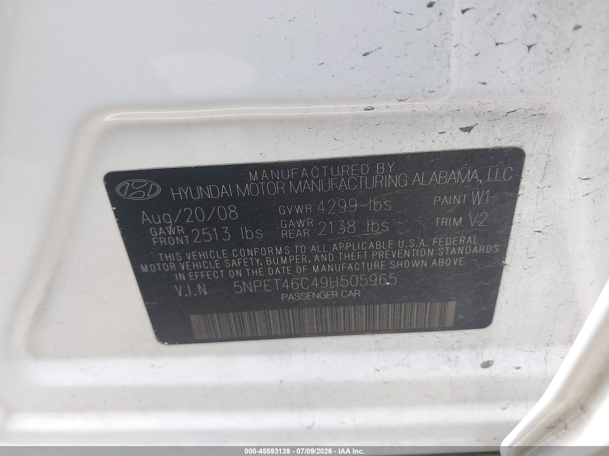 2009 Hyundai Sonata Gls Белый vin: 5NPET46C49H505965