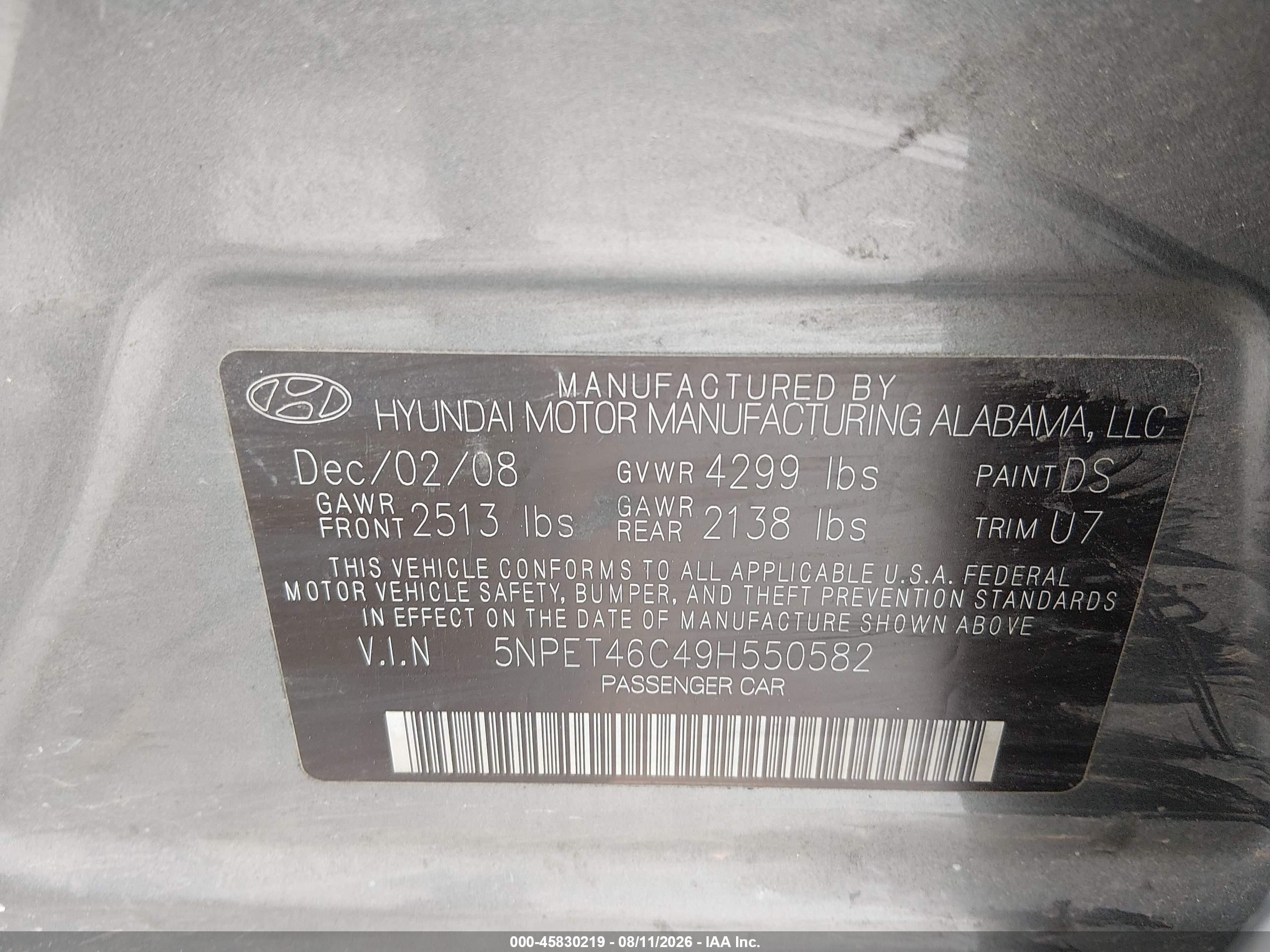 2009 Hyundai Sonata Gls Gray vin: 5NPET46C49H550582