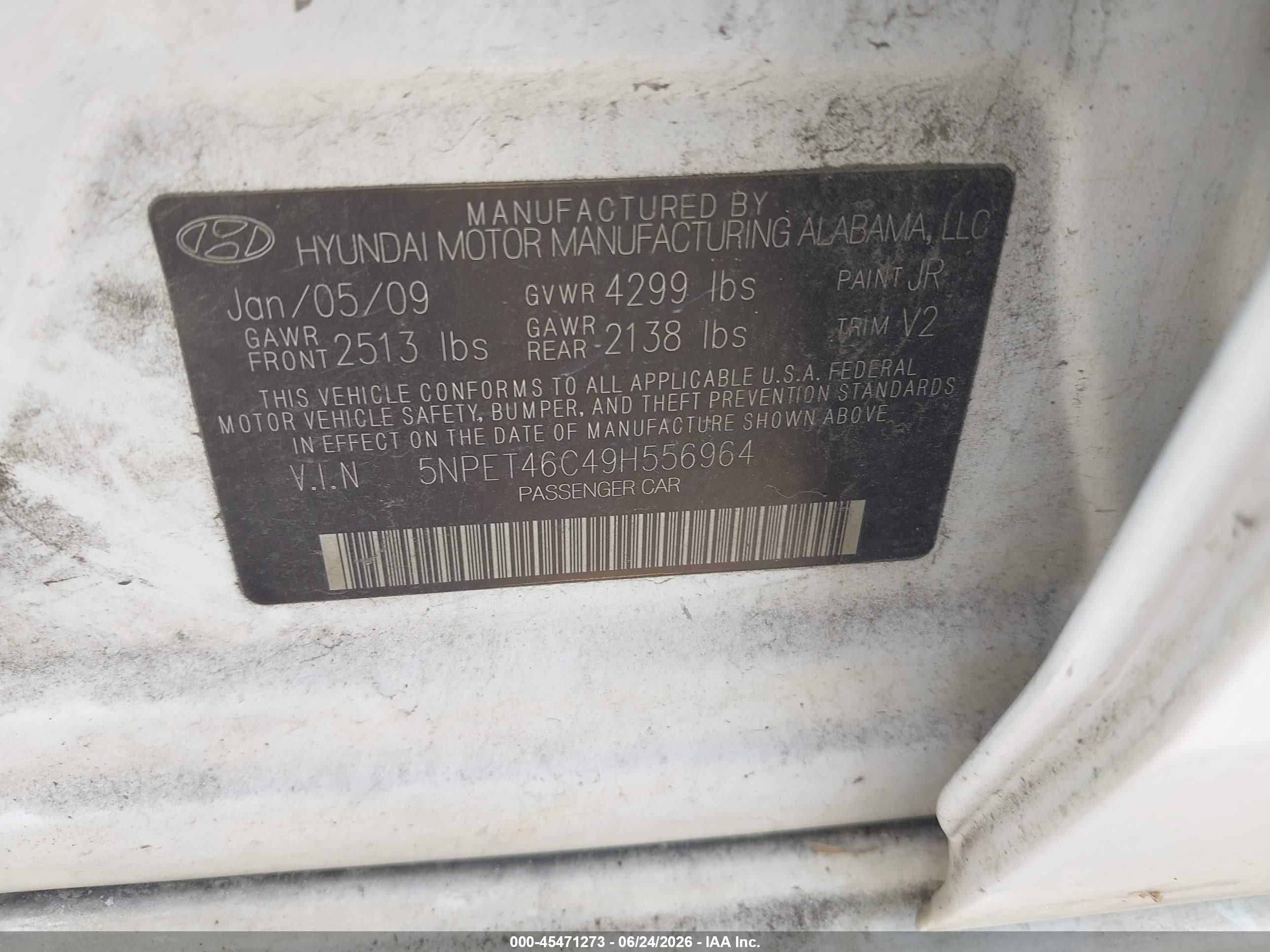 2009 Hyundai Sonata Gls White vin: 5NPET46C49H556964