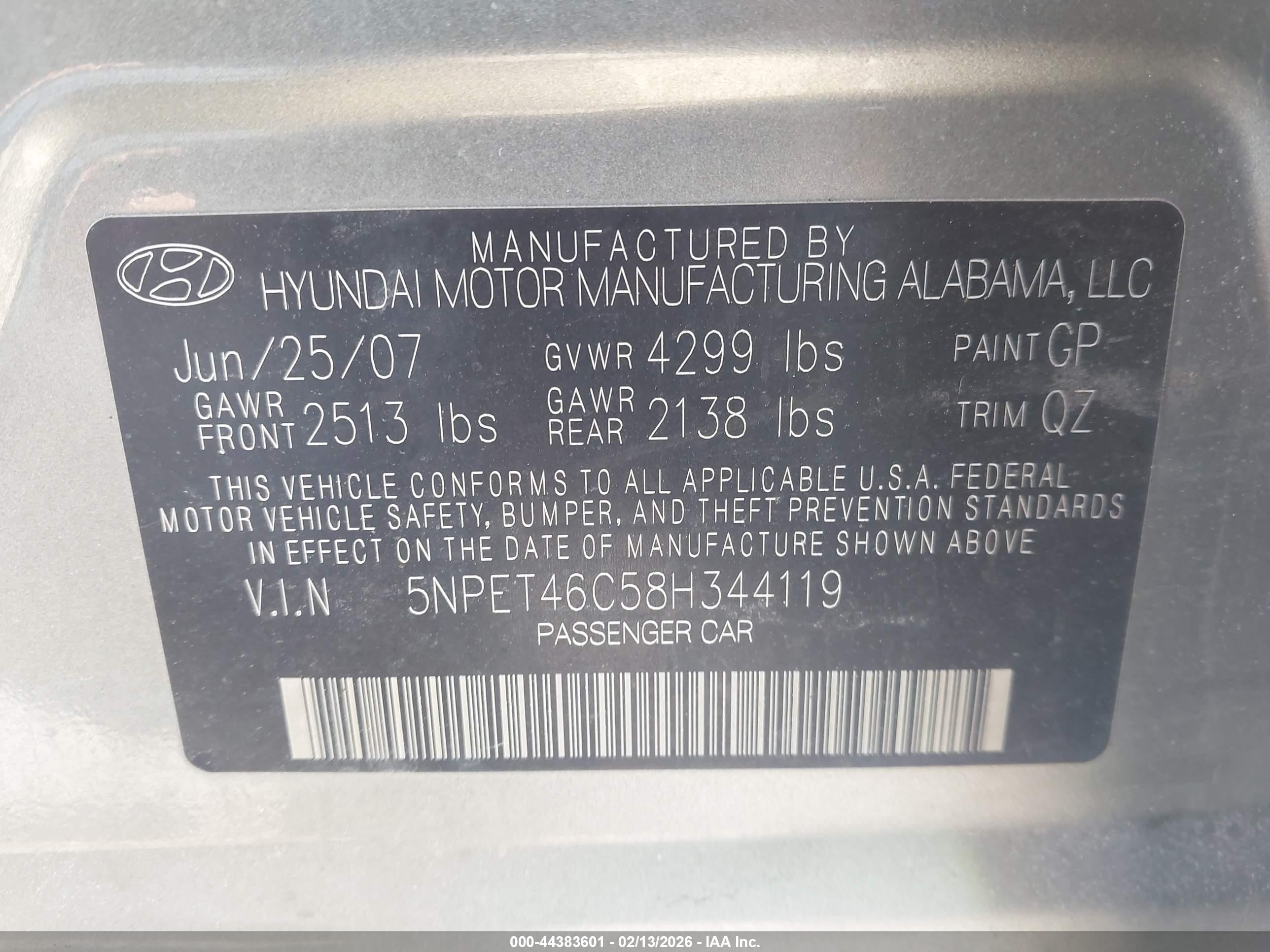 2008 Hyundai Sonata Gls Серый vin: 5NPET46C58H344119