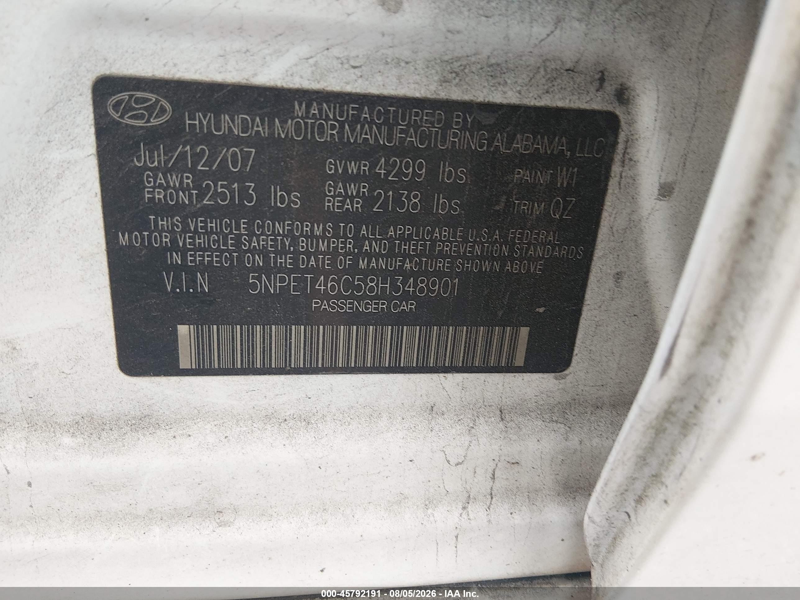 2008 Hyundai Sonata Gls White vin: 5NPET46C58H348901