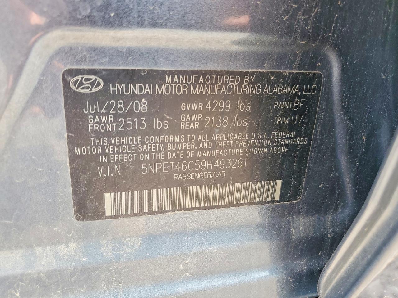 2009 Hyundai Sonata Gls Blue vin: 5NPET46C59H493261