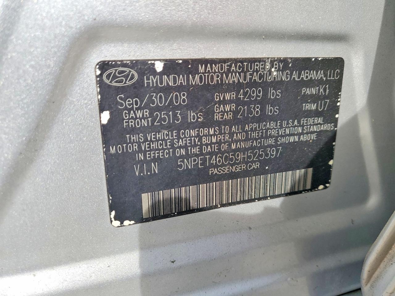 2009 Hyundai Sonata Gls Silver vin: 5NPET46C59H525397