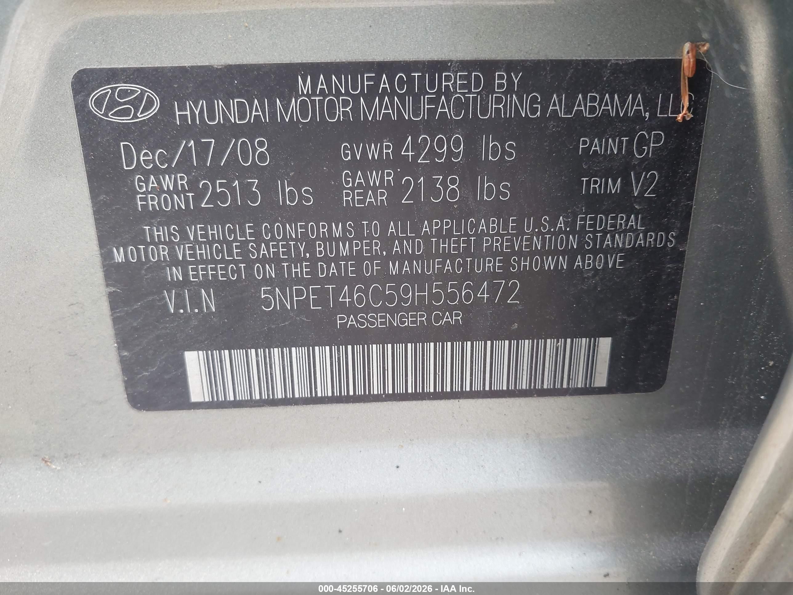 2009 Hyundai Sonata Gls Green vin: 5NPET46C59H556472