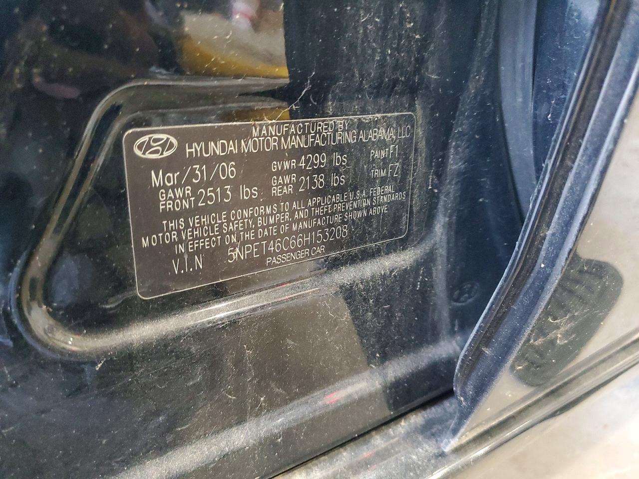 2006 Hyundai Sonata Gl Black vin: 5NPET46C66H153208