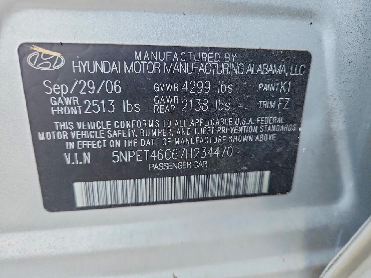 2007 Hyundai Sonata Gls Gray vin: 5NPET46C67H234470