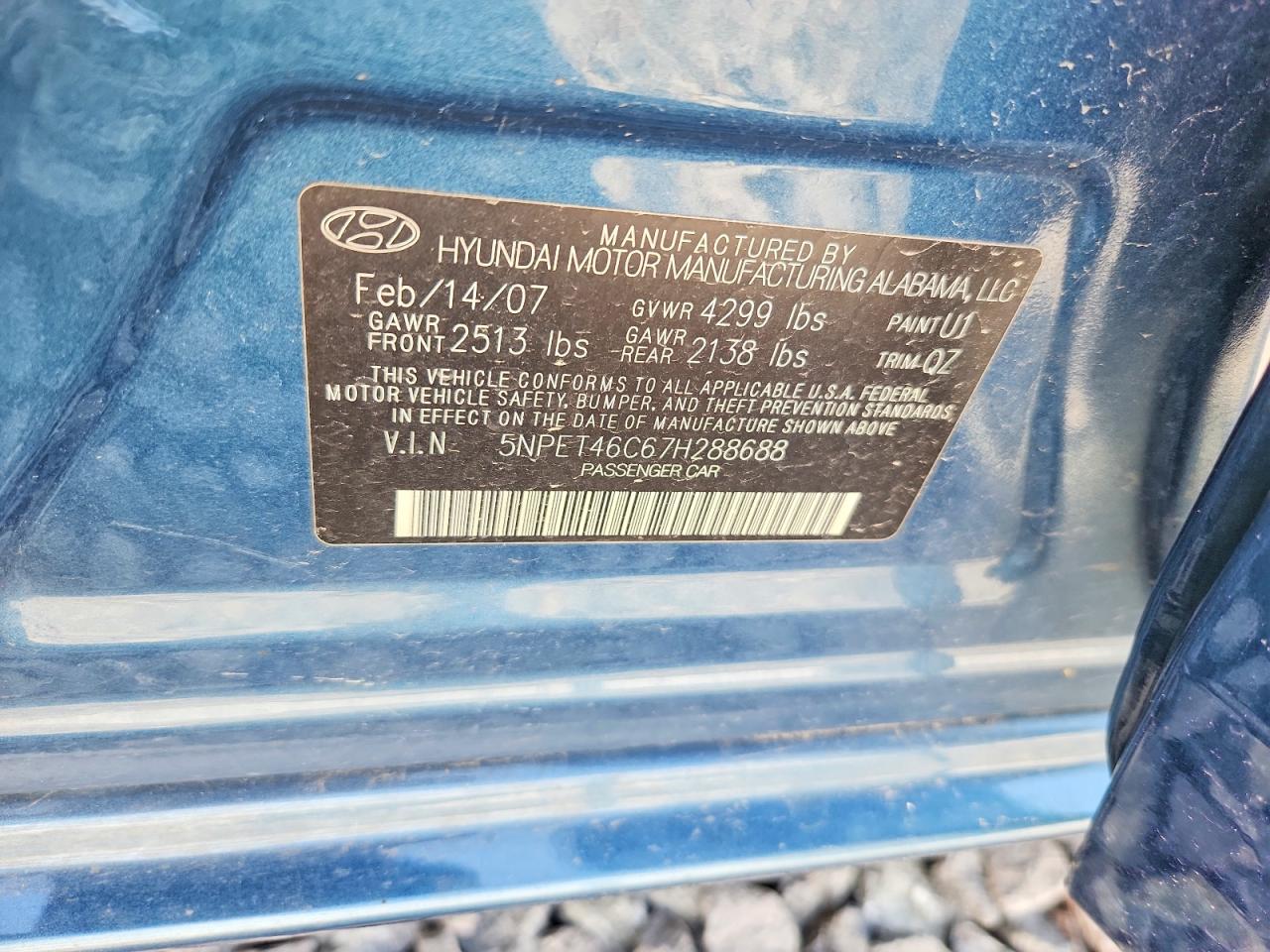 2007 Hyundai Sonata Gls Blue vin: 5NPET46C67H288688