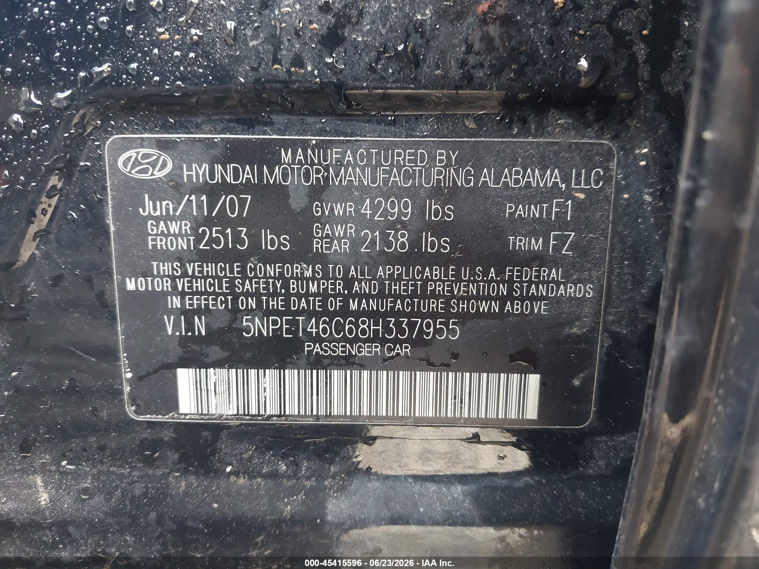 2008 Hyundai Sonata Gls Black vin: 5NPET46C68H337955