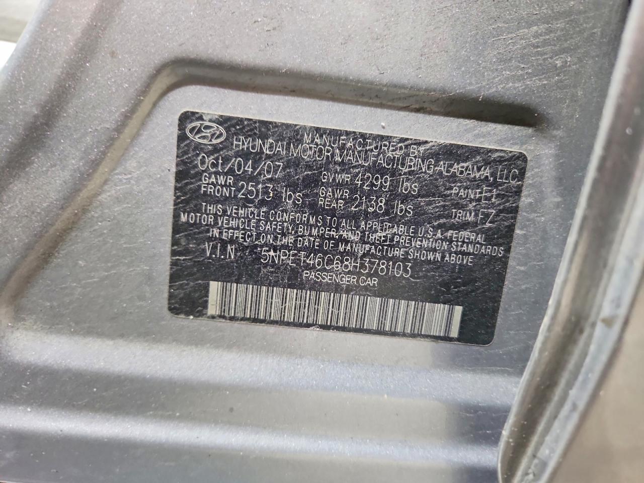 2008 Hyundai Sonata Gls Gray vin: 5NPET46C68H378103