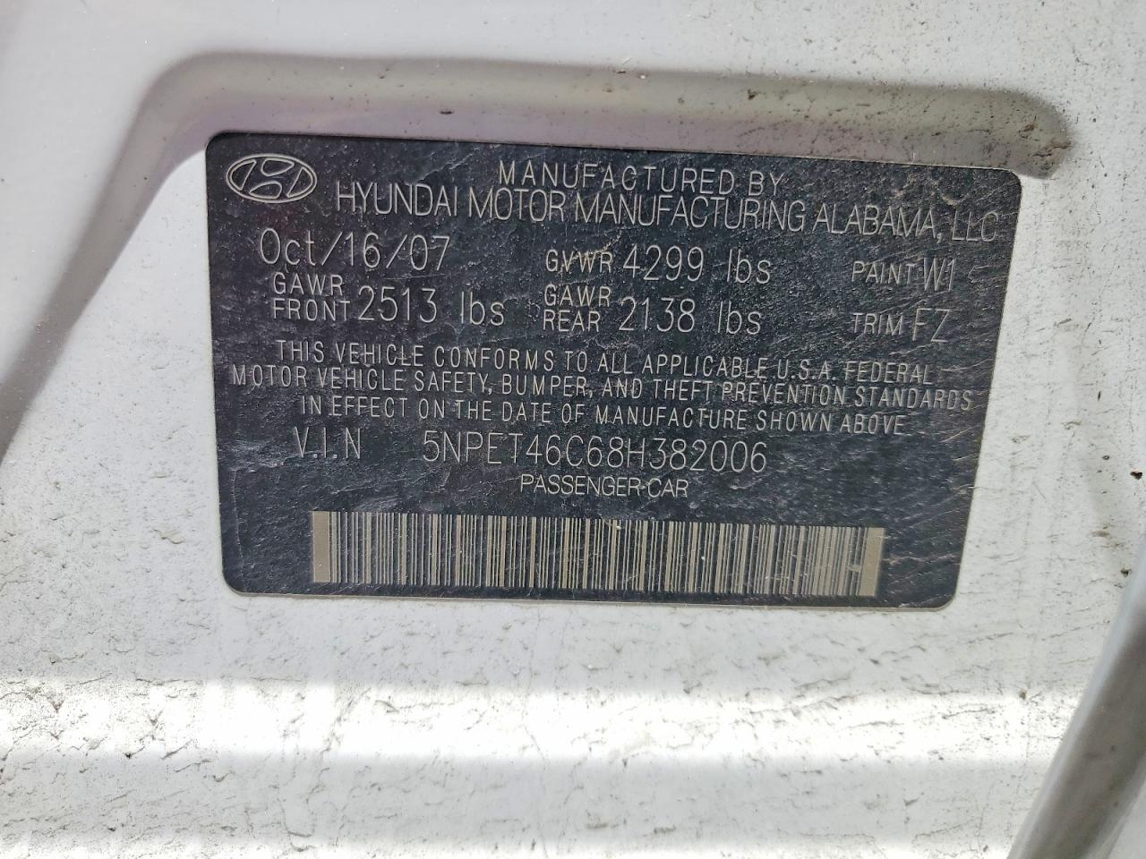 2008 Hyundai Sonata Gls White vin: 5NPET46C68H382006