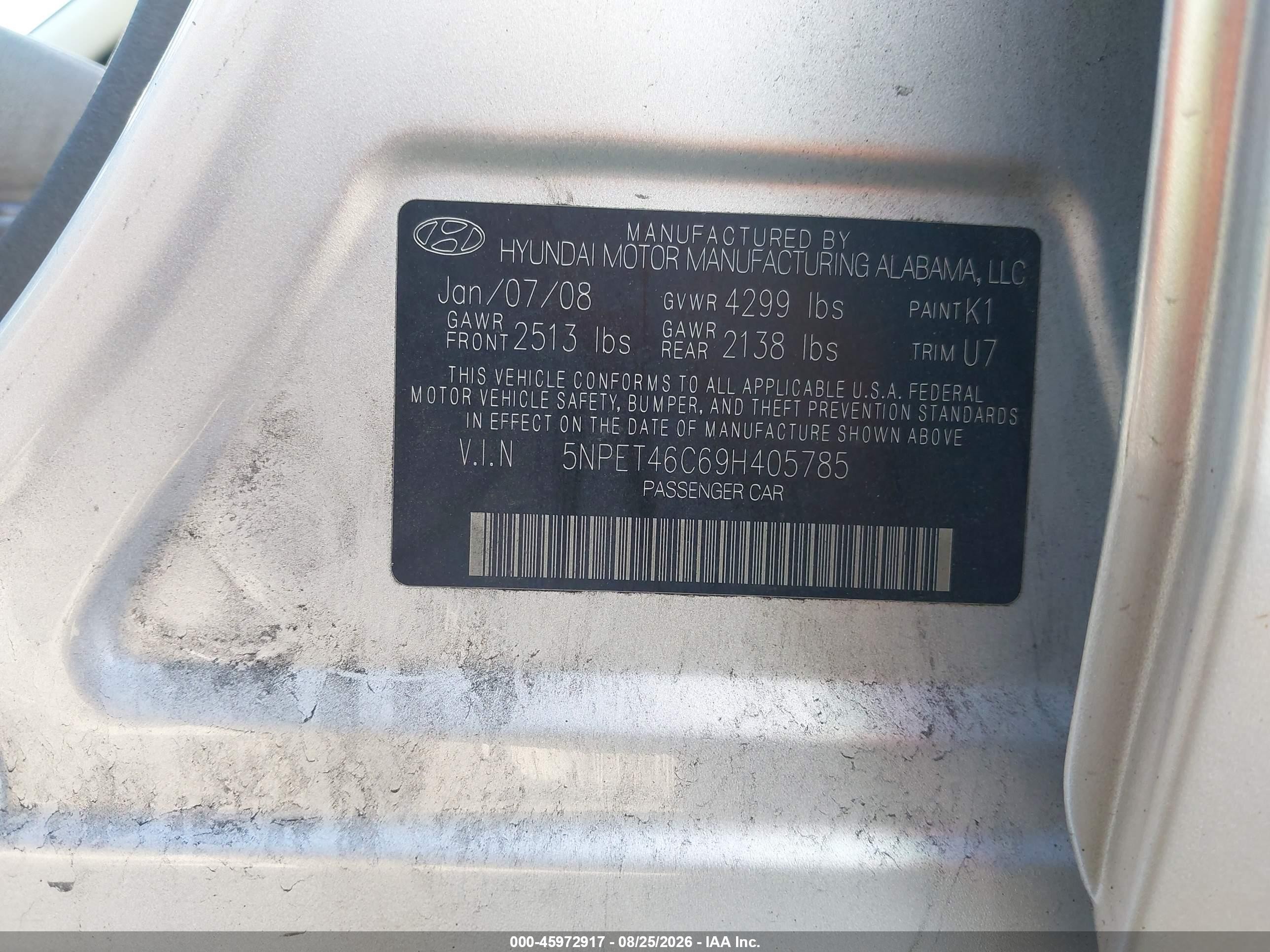 2009 Hyundai Sonata Gls Silver vin: 5NPET46C69H405785