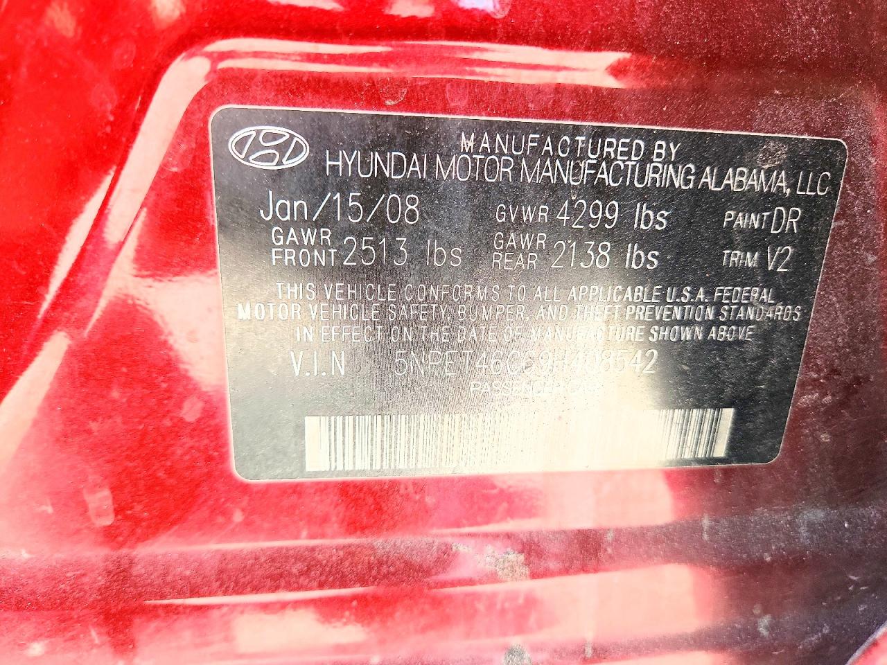 2009 Hyundai Sonata Gls Темно-бордовый vin: 5NPET46C69H408542